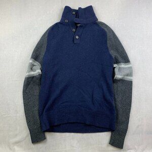 Banana Republic Mens Sweater Large Slim Fit Blue Gray 1/4 Button Merino Wool